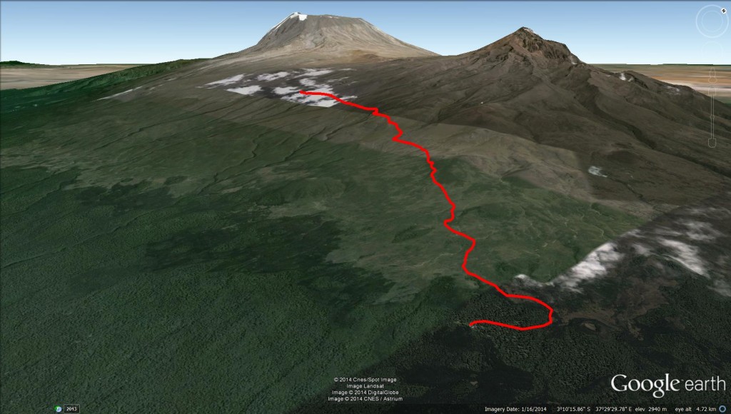 Google Earth 3D View horombo hut marangu route mt kilimanjaro