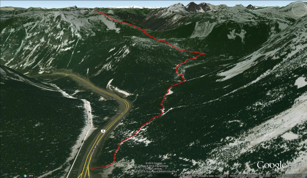 Google Earth 3D View of our Iago Peak Track