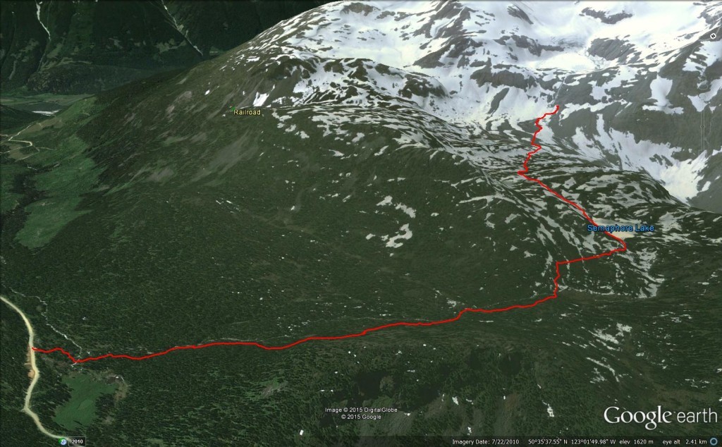 Google Earth 3D View of Semaphore Lakes Trail & Beyond railroad group hurley fsr