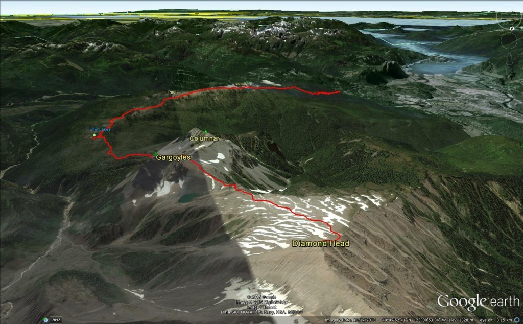 Google Earth 3D View of the Little Diamond Head Route