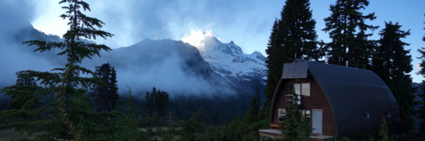 View of Elfin Lakes Hut and the Saddle in the Background garibaldi provincial park