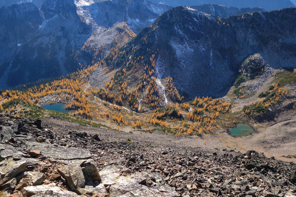 View of Two Tarns from the Frosty Summit Frosty Mountain Trail Manning Park Golden Larches